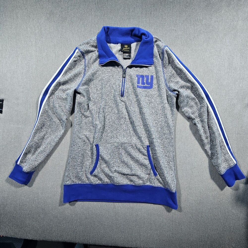 NFL Juniors Collection New York Giants NFL Gray/Blue/White 1/4 Zip Sweatshirt L